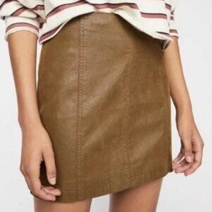Free People Modern Femme Vegan Suede Mini Skirt in Chestnut Brown